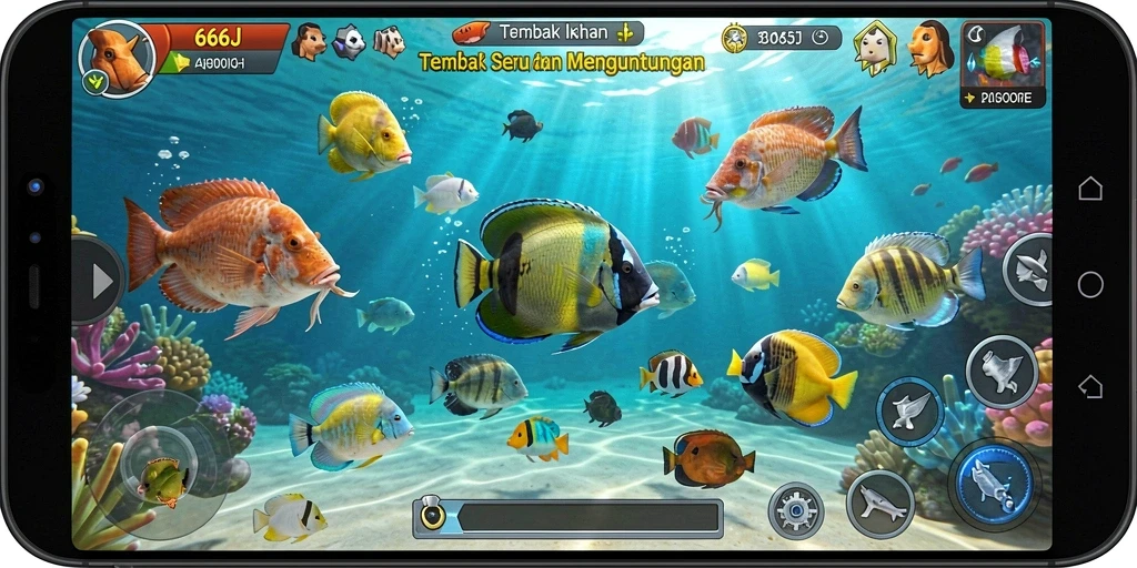 Tampilan gameplay Tembak Ikan yang seru dan menantang di 666J.