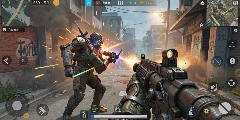 Tampilan gameplay seru di 66D dengan aksi tembak-menembak.
