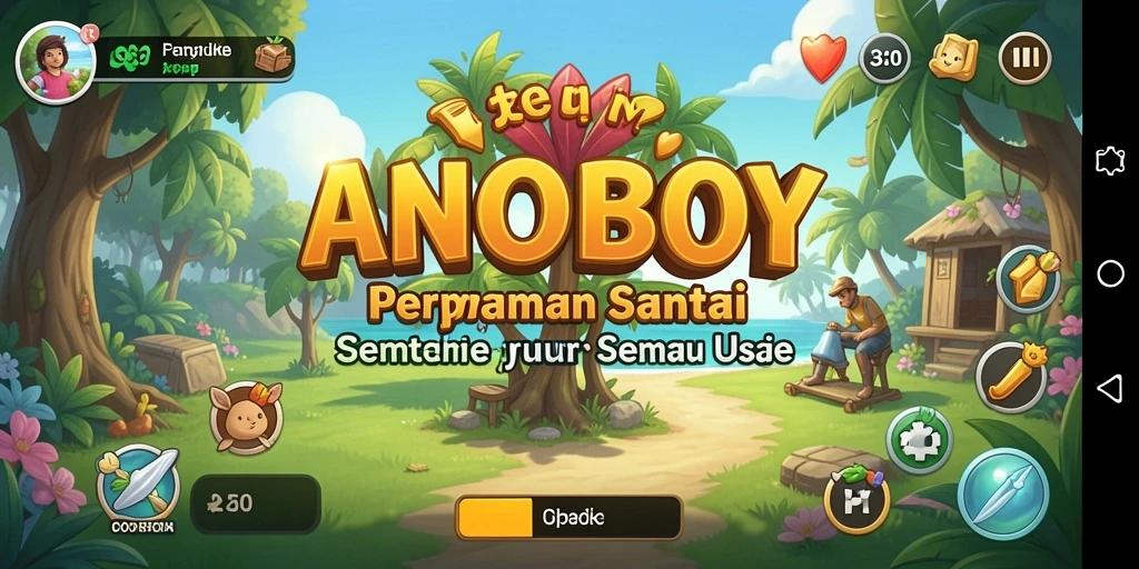 Screenshot gameplay ANOBOY yang menunjukkan interaksi santai antara pemain.