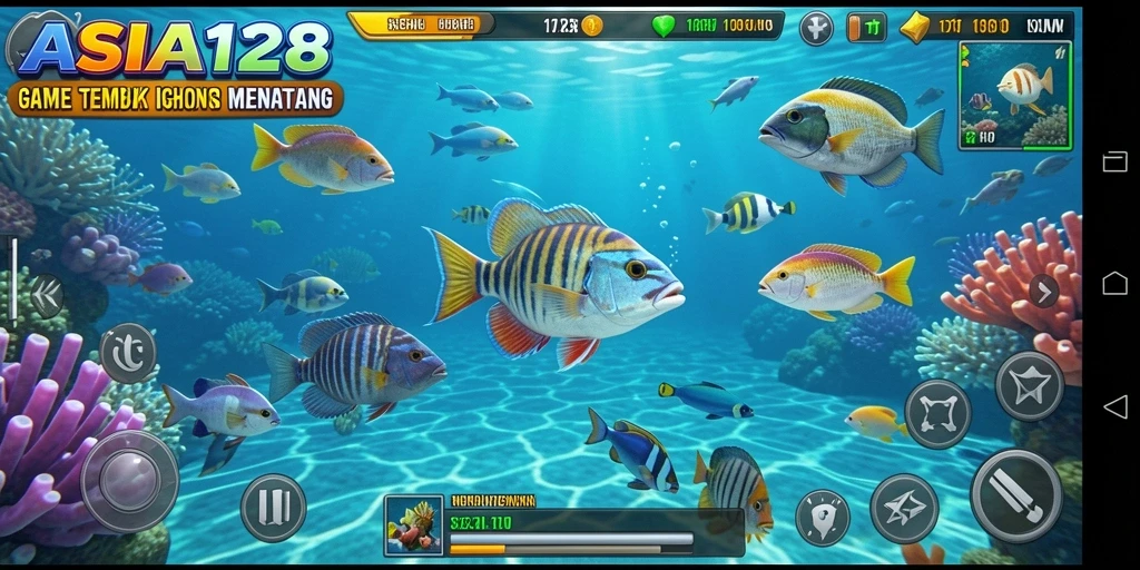 Tampilan gameplay ASIA128 dengan aksi menembak ikan yang seru.