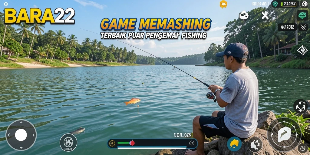Tampilan gameplay BARA22 yang menampilkan aksi memancing seru.