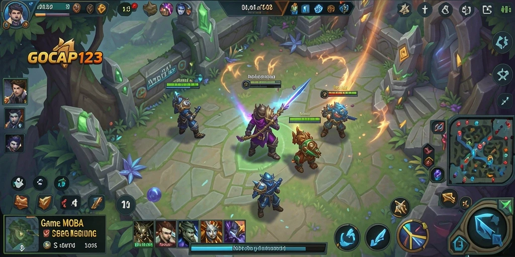 Gameplay seru GOCAP123 dengan pahlawan yang bertarung di arena.
