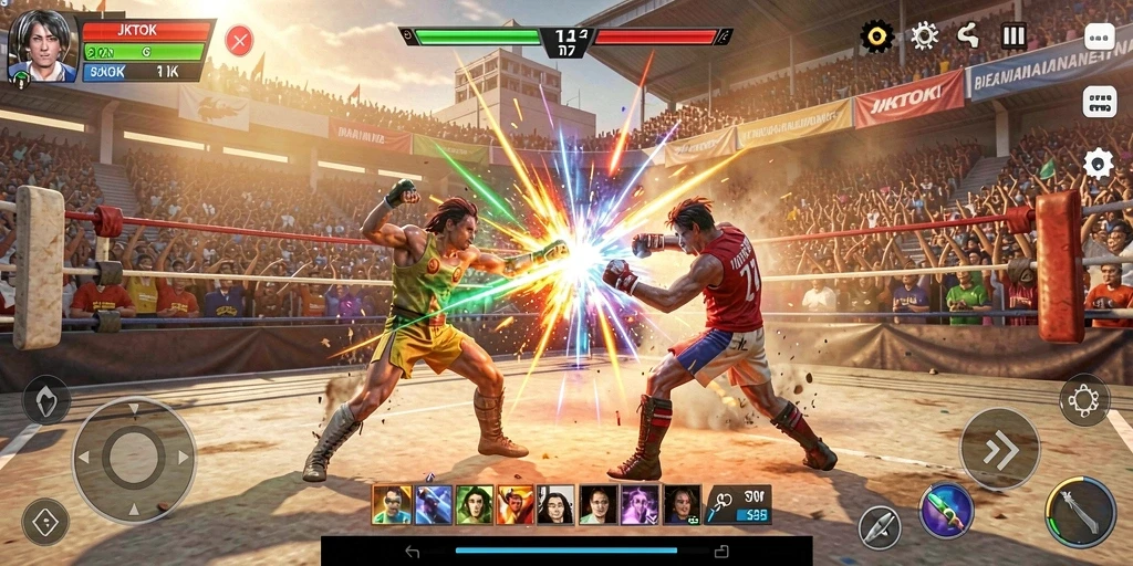 Gameplay JKTOK yang intens dan mendebarkan di arena pertarungan.
