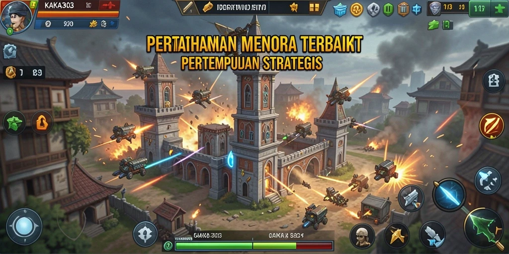 Screenshot gameplay KAKA303 menampilkan aksi seru pertahanan menara.