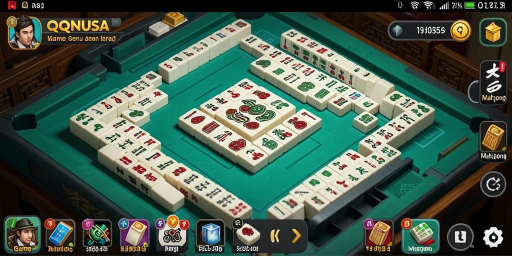 Screenshot gameplay QQNUSA menampilkan antarmuka Mahjong yang menawan dan penuh warna.