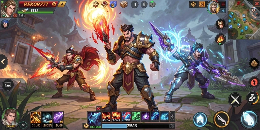 Tampilan gameplay menarik dari REKOR777 saat pertempuran antara dua tim.