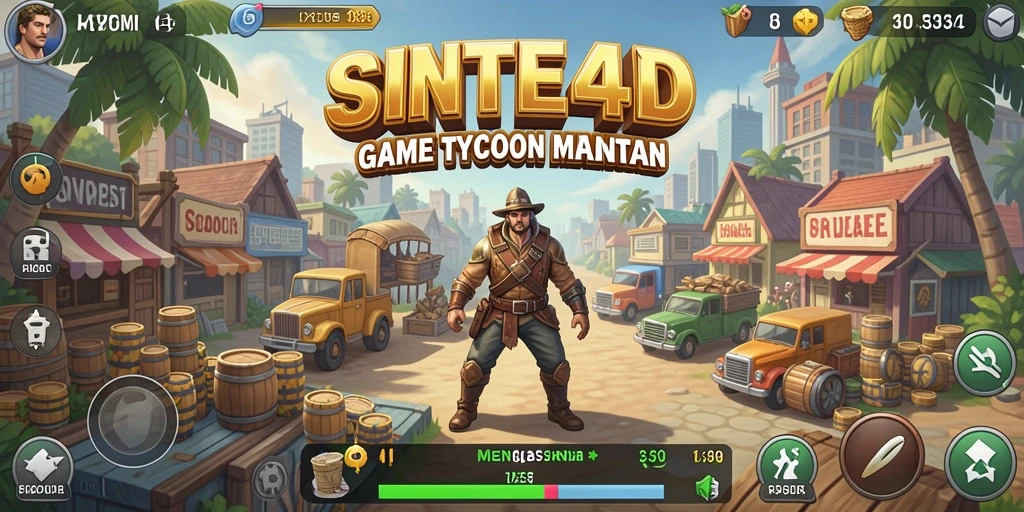 Gameplay SINTE4D menampilkan pengelolaan bisnis yang dinamis dan interaktif.
