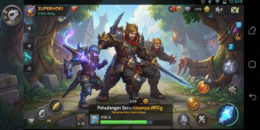 Screenshot utama SUPERHOKI menampilkan aksi seru dalam pertempuran ARPG.