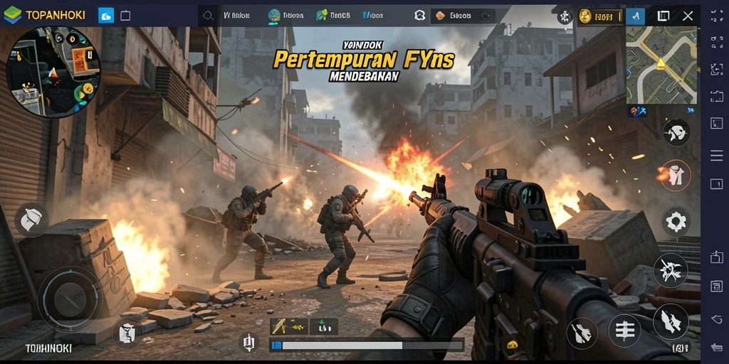 Tangkapan layar gameplay TOPANHOKI yang menampilkan aksi mendebarkan di medan perang.