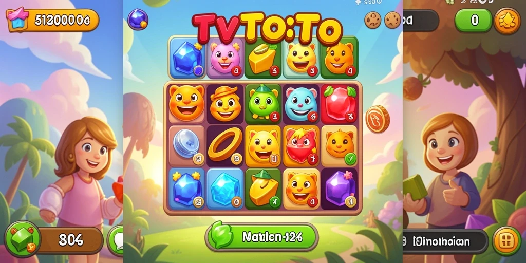 Screenshot gameplay TVTOTO dengan aksi Match-3 yang seru.