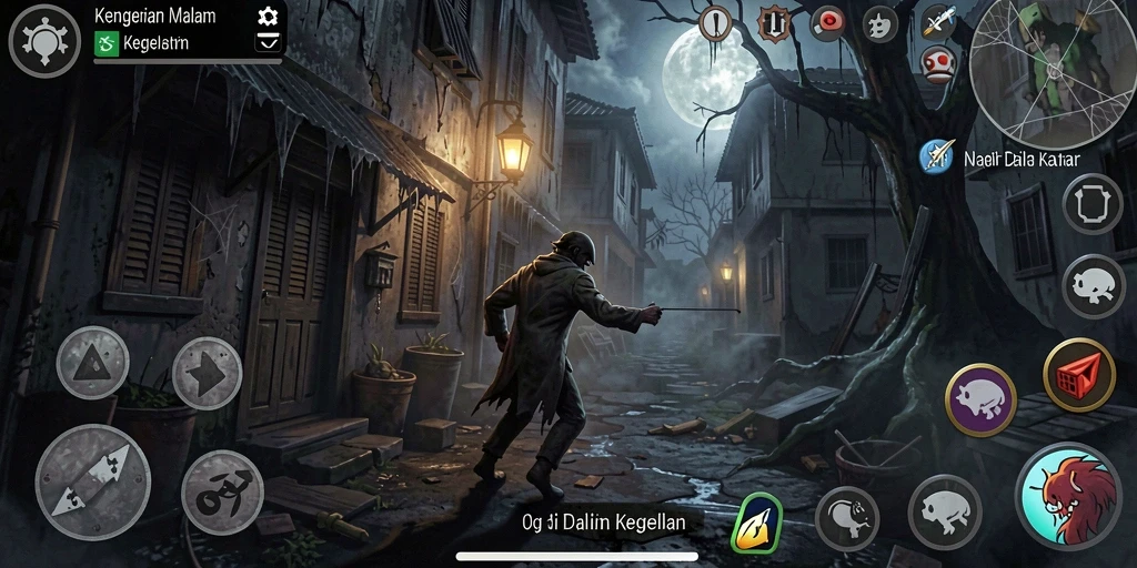 Screenshot menampilkan suasana menyeramkan dan gameplay yang menegangkan.
