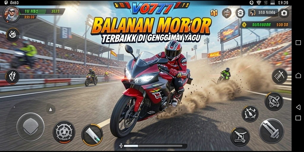 Screenshot VO777 menampilkan aksi balapan motor yang mendebarkan dan penuh grafik detail.